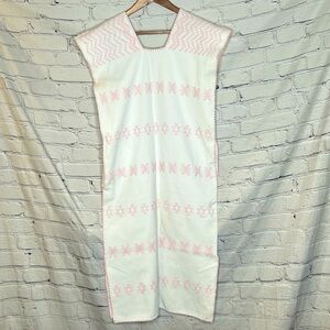La Frock White Pink Embroidered Tunic Midi Dress Size Small